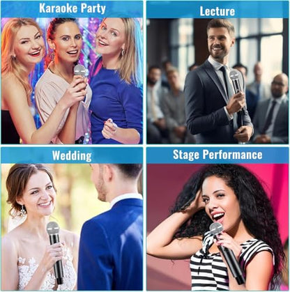 Wireless Microphone System，Dual VHF Dynamic Handheld Mic Set-W100U | SNR ≥110dB, 18dBm Transmission, 164ft Long Range, Plug & Play, Cordless Dynamic Microphones for Singing, Karaoke, Church, DJ