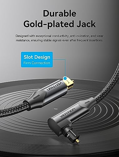VENTION 90 Degree Digital Optical Audio Cable - Fiber Optic Cable with Gold-Plated Nylon Braided S/PDIF, for Sound Bar, TV, Home Theater, PS4, Xbox, PlayStation - size: 16.5FT