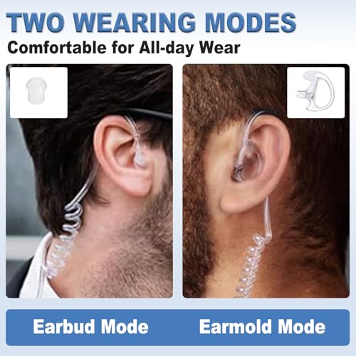 Replacement Acoustic Coil Tube for Two Way Radio Earpiece Motorola Kenwood Walkie Talkie Headset with 2 Mushroom Head Earplugs and 2 Medium Soft Silicone Earmold - size: ATEE-22
