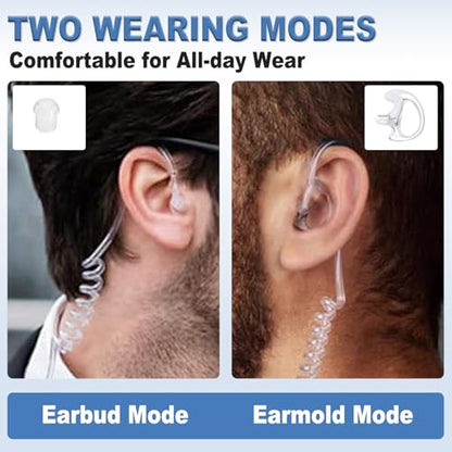 Replacement Acoustic Coil Tube for Two Way Radio Earpiece Motorola Kenwood Walkie Talkie Headset with 2 Mushroom Head Earplugs and 2 Medium Soft Silicone Earmold - size: ATEE-22