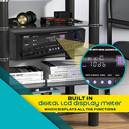 Pyle Wireless Bluetooth Home Amplifier- Connectivity Power Off Distant Devices, Input/Output Devices, Connectors/Jacks, Sound System Controls for Audio/Radio & Display Design - PT390BTU.3