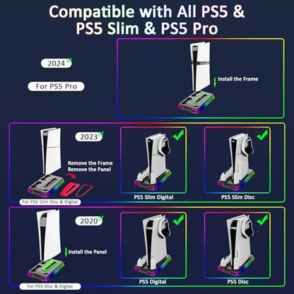 PS5 Stand for PlayStation 5 Console, PS5 Cooling Station & Charging Station with RGB, PS5/Slim/Pro Controller Charger Incl.3 Level Fan,Headset, PS5/Slim/Pro Accessories Comes 3 USB Ports - color: Piano-Black