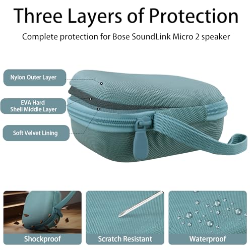 for Bose New SoundLink Micro 2nd Gen Speaker Protective Case, Blue | EVA Hard Shell, Soft Velvet Lining, Durable Wrist Strap, Portable Travel Bag with Carabiner, Mesh Accessory Pocket - color: Blue Case