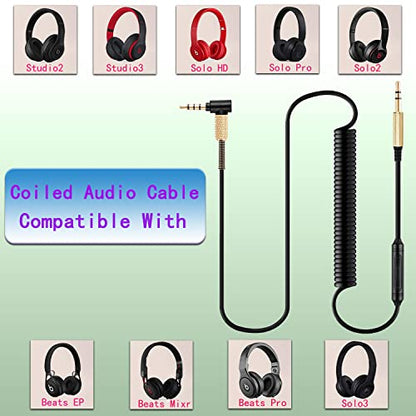 FAAEAL Solo4 Coiled Audio Cable Replacement for Beats Studio3 Solo3 Marshall Major3 Major4 Headsets 3.5mm in-line Mic Volume Control Headphone Cord(8ft w/mic 2-Pack) - size: 4.2ft-8ft(w/mic 2-Pack)