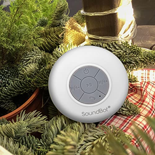 Soundbot SB510 Water-Resistant Bluetooth Shower Speaker, Suction Cup, White | Up to 6 hours of playtime, built-in microphone, 33-foot range, tactile controls, compact design, clear audio, USB charging - color: White, size: 4*3.38*3.38 in.