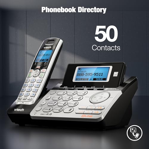 VTech 4-Handset 2-Line Cordless Phone for Small Business or Home with Answering System and Mailbox on Each Line, Caller ID/Call Waiting, Conference Call | DS6151 with 4 Handsets Bundle (Black/Silver) - size: 4 Handsets