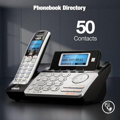 VTech 2-Line Cordless Phone for Small Business or Home with Answering System and Mailbox on Each Line, Caller ID/Call Waiting, Intercom, Hearing Aid Compatible | DS6151 (Black/Silver) - size: 1 Handset
