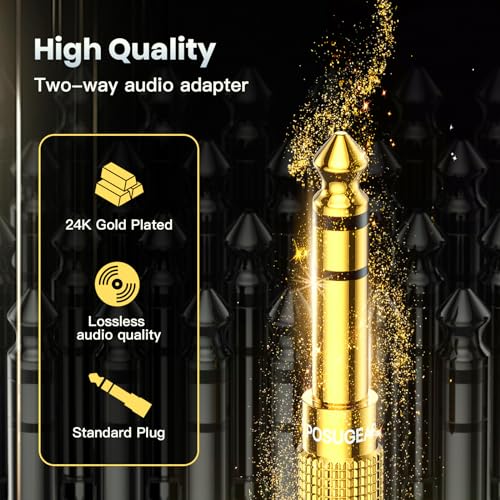 6.35mm 1/4 Male to 3.5mm 1/8 Female Headphone Jack Adapter 2 Pack | 24K Gold-Plated, 3.5mm to 1/4 Adapter Stereo, Aux Jack Converter for Speaker Digital Piano Drums Guitar Amplifier - size: 2 PACK