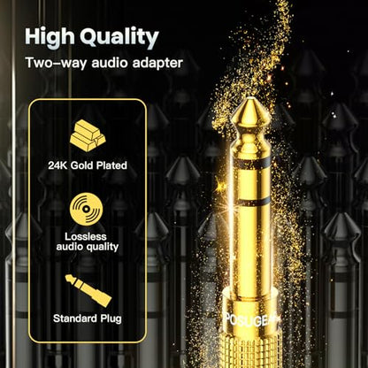 6.35mm 1/4 Male to 3.5mm 1/8 Female Headphone Jack Adapter 2 Pack | 24K Gold-Plated, 3.5mm to 1/4 Adapter Stereo, Aux Jack Converter for Speaker Digital Piano Drums Guitar Amplifier - size: 1 Pack