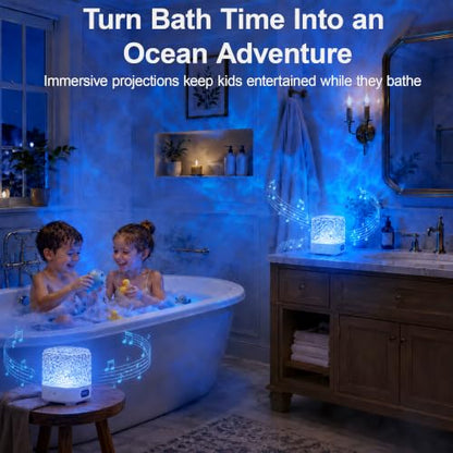 Spa-Like Shower Light, Waterproof LED Shower Lamp with Bluetooth Speaker | 16 Colors Rechargeable Ocean Wave Projector Light with Remote & Touch Control, Mood Light for Inside Shower Bathroom Bathtub