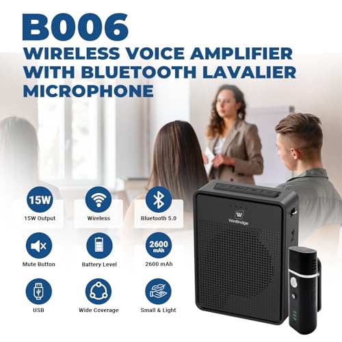 Wireless Voice Amplifier with Bluetooth Lavalier Microphone B006 | Noise Reduction Portable Microphone with Speaker, Mini Megaphone with Clip on/Lapel Mic for Teachers Classroom Tour Guide