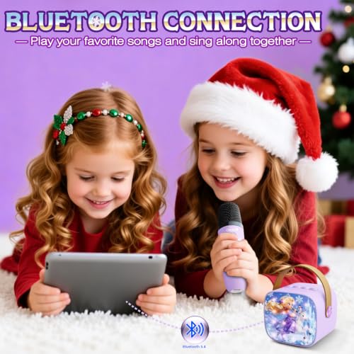Mini Karaoke Machine for Kids with LED Lights & Fun Voice Effects | Portable Bluetooth Speaker with 2 Wireless Mics,Girls Birthday Gifts Toys for Ages 3-12 Years Old,Family Party Singing & Play - color: Purple