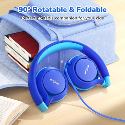 EarFun S1 Kids Headphones, Foldable Wired Headphones for Kids, 2 Packs | Stereo Sound, Adjustable Headband, 85dB Volume Limit, Portable Lightweight On-Ear Headphone for School/Travel/Boys/Girls - color: Pink&Blue