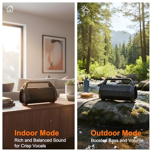 80W Jobsite Bluetooth Speaker, IP66 Waterproof/Dustproof | 25-Hour Playtime, Shockproof & Distraction-Free Design, for Construction, Garage, Workshop, Goat Yoga