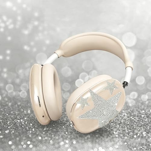 [4 in 1] Case Cover for AirPods Max 2/1 (2026/2024/2020) Ear Pad Case Cover/Headband Cover/Ear Cups Cover with Bling Star for Apple AirPods Max Headphones (Beige Star) - color: Beige Star