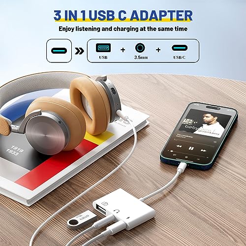 USB C to USB Adapter 3 in 1 USB C to 3.5mm Audio Adapter for iPad USB Adapter