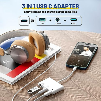 USB C to USB Adapter 3 in 1 USB C to 3.5mm Audio Adapter for iPad USB Adapter