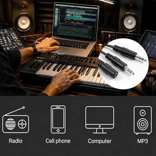 3.5mm Headset Splitter Stereo Female to 2-Male Y-Splitter Audio Cable 2m, 3.5mm Cable, 1/8" Headphone Jack Splitter for Speaker, Pc, Laptop, Aluminum Connector