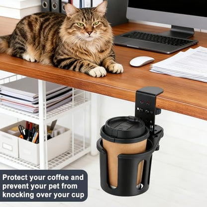 Desk Cup Holder Clamp, Rotatable Clip On Table Cup Holder | Water Bottle Stand Drink Coffee Mug Storage, Office Accessories for Home and School - color: Black-1