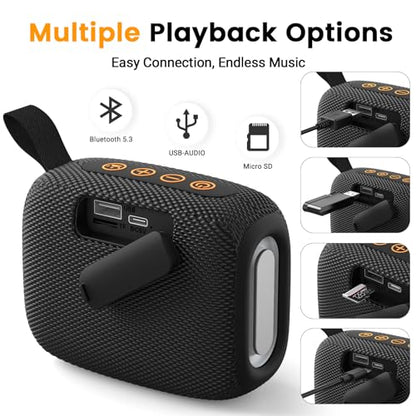 Waterproof Portable Bluetooth Speaker with Lights & Lanyard, Black | Compact Wireless Outdoor Speaker, 10H Playtime, Bluetooth 5.3 Stable Connection IPX5 for Beach, Camping, Travel and Shower - color: Black