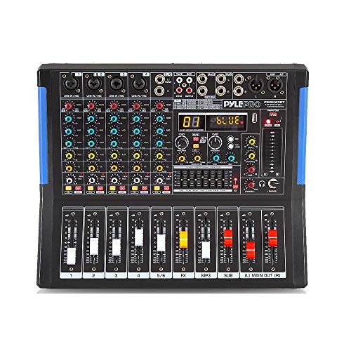 Pyle 6-Channel Console Style Audio Mixer with Bluetooth - DJ Sound Controller, 4 XLR / Combo Inputs, Sub Out, +48V Phantom, USB-A In, 16 DSP Effects, MP3 Player, 7-Band EQ - PMXU67BT - style: 6 Channel Pro