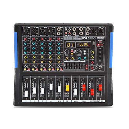 Pyle 6-Channel Console Style Audio Mixer with Bluetooth - DJ Sound Controller, 4 XLR / Combo Inputs, Sub Out, +48V Phantom, USB-A In, 16 DSP Effects, MP3 Player, 7-Band EQ - PMXU67BT - style: 6 Channel Pro