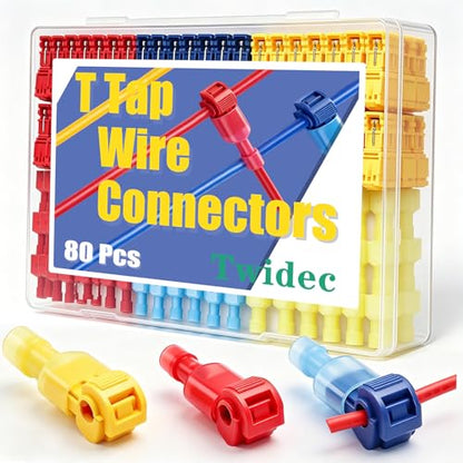 Twidec/Quick Splice Wire Terminals T-TAP Disconnect Self-Stripping 22-10 AWG with Nylon Fully Insulated Male Spade Electrical Terminals Kit for Automotive Marine - color: Multicoloured Nylon 80PCS