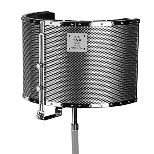 Audio-Technica AT2020 Cardioid Condenser Microphone, Bundle with H&A Reflection Filter, Microphone Stand, Pop Filter, Headphones, XLR M to F Cable 10'