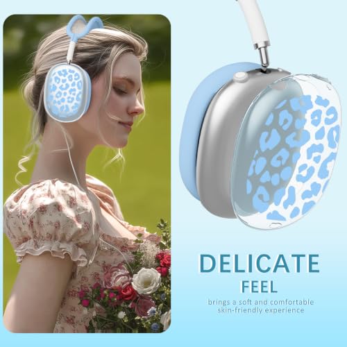 Joyland Silicone Case for AirPods Max Headphones,Blue Leopard Print Soft TPU Ear Cups Cover/Ear Pad Cover/Headband Protection for Apple AirPods Max USB-C/Lightning (2024/2020),Clear Blue - color: Blue-Blue Leopard Print