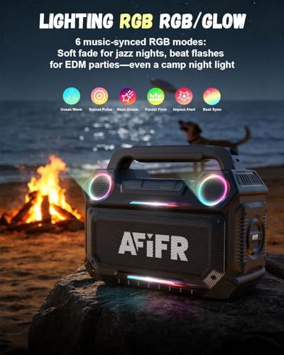 Outdoor Bluetooth Speaker, 160W Loud Bass! Rugged, IP67 Waterproof, 24H Playtime with Lights, Wireless TWS Pairing Portable Speakers for Party, Outsides, Travel, Beach, Garage (Black) | Rugged portable speaker with deep bass, LED lights, TWS pairing for p