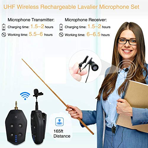 Lavalier Microphone Wireless&Wired Lapel Mic Set for Voice Amplifier Pa System Pa Speaker Video DSLR Camera Recording ect Mini Portable Clip On Rechargeable Transmitter with Receiver