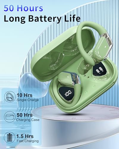 Ear buds Wireless Earbuds, 2026 Bluetooth 5.4 headphones Sport 50 Hrs | Noise Cancelling Running Headphones, Over Ear Earbuds with Ear Hooks, Bluetooth Earphones with IP7 Waterproof for Android/iOS - color: Bamboo Green
