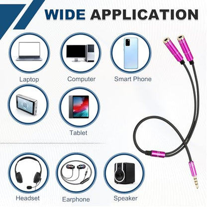 MECCANIXITY 2Pcs 3.5mm Splitter Male to 2 Dual 3.5mm Female Y Jack Aux Splitter for Phone Headset Tablets, 1ft, Pink - color: Pink