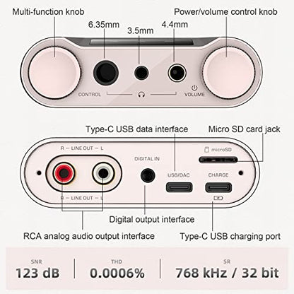 SHANLING H7 Desktop DAC/Headphone Amplifier,Balanced Portable HiFi Music Player,AK4191EQ+AK4499EX DAC,768kHz/32bit DSD512,MQA Full Decoder,3.5/4.4/6.35mm,Optical/USB/Coaxial/Bluetooth 5.0 (Titanium) - color: Titanium