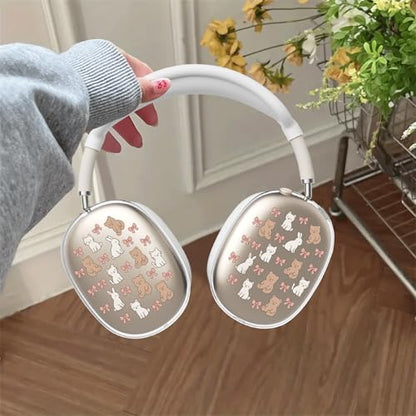 Cute Bows Cat Bear Clear Case for Airpods Max Headphones Lovely Print Soft TPU Ear Cups Cover Anti-Scratch Silicone Ear Pad Protective Case Kawaii Girl Headband Cover for Apple Airpods Max - color: Bow cat bear