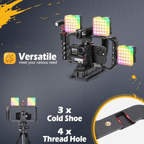 Zeadio Smartphone Camera Stabilizer, All-in-One Video Rig Kit with Phone Cage, RGB Video Light, Microphone, Action Camera Adapter, Compatible with Smartphones, Action Camera, DSLR, Cameras etc - style: Pro Kit