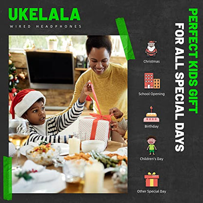 UKELALA U2B ANC Wired & Wireless Bluetooth 6.0 Headphones Foldable with Mic | Up to 30 Hrs Battery, Noise Canceling Foldable Lightweight Head phones with Volume Control‌ for Kids Adult School Black Green - color: Green/Black