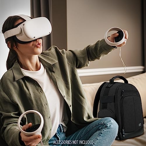 USA Gear VR Headset Backpack Travel Case Fits Meta Quest 3S, 3, 2, Controllers and Accessories - Virtual Reality Gaming Bag with Customizable Interior Dividers, Padded Backpack Straps (Black) - color: Black