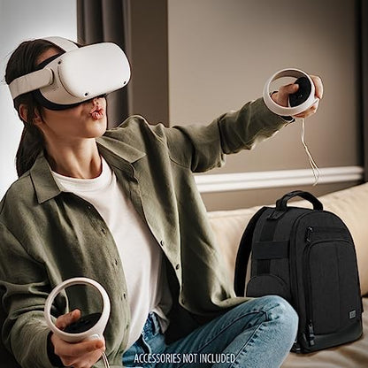 USA Gear VR Headset Backpack Travel Case Fits Meta Quest 3S, 3, 2, Controllers and Accessories - Virtual Reality Gaming Bag with Customizable Interior Dividers, Padded Backpack Straps (Black) - color: Black