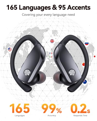 bmani Ear Buds Wireless Earbuds Bluetooth Headphones with 80H Playtime LED Display Case, Over-Ear Hook with Mic, Stereo Sound, Easy Button Controls, Sports Earphones for Running Workout Gym Black - color: Black, style: AI Buds Pro