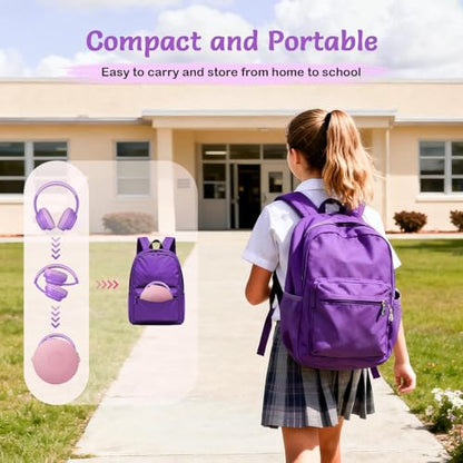 TONOSHARK Kids Bluetooth Headphones with ANC for School Travel Gift | Wireless Over-Ear Headphones for Boys Girls, Foldable, Adjustable, Safe Volume, 40H Playtime, Mic for School Travel - color: Purple