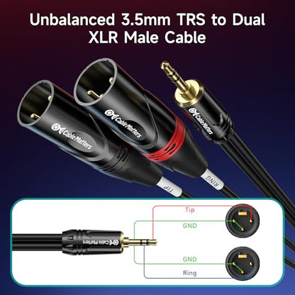 Cable Matters 3.5mm TRS to 2 XLR Cable, Male to Male, 3ft | 1/8 Inch TRS, Aux to Dual XLR Male Breakout Cable - size: 3 ft