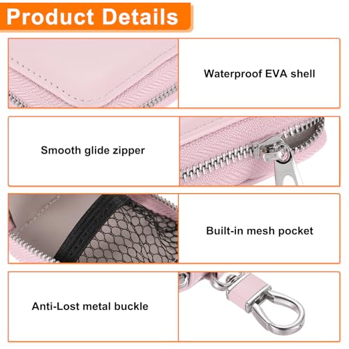 HARFINGTON Earbuds Cases, Earphone Case Holder, PU Leather Ear Buds Case Zipper Organizer Small with Mesh Pocket for USB Cable, Wireless Wired Earphones, Pink - color: Pink