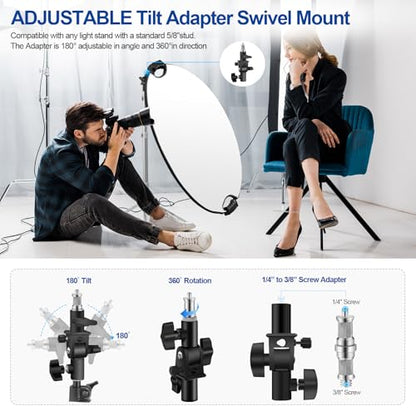 WELLMAKING 32'' Reflector Photography with tilt Adapter for Studio Outdoor | 80cm Light Reflector 5in1, Two 1/4" Grips, Collapsible with Bag High-End Coating Translucent, Silver, Gold, White and Black - size: 32 Inch (80cm)