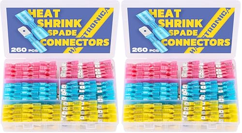 Haisstronica 260PCS Heat Shrink Spade Connectors - Quick Disconnect Female & Male Spade Terminals for Watercraft, Electronics & Automotive (Pack of 2) - size: AWG 22-10 (Pack of 2), style: Male&Female Kit 260PCS