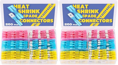 Haisstronica 260PCS Heat Shrink Spade Connectors - Quick Disconnect Female & Male Spade Terminals for Watercraft, Electronics & Automotive (Pack of 2) - size: AWG 22-10 (Pack of 2), style: Male&Female Kit 260PCS