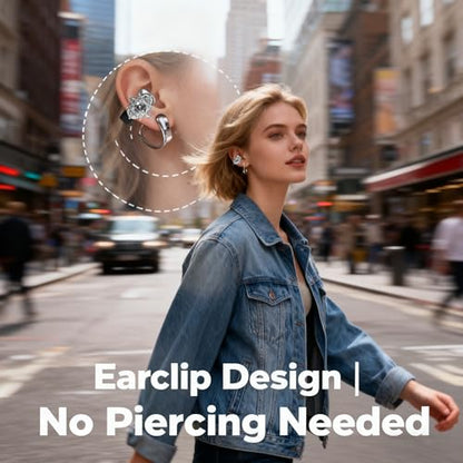 Starry Ear Cuff Wireless Headphones, Jewelry Open Ear Clip-on Earbuds, 30H Playtime, Bluetooth 6.0 Earring Earphones for Women, 2 Pairs Interchangeable Magnetic Crystals