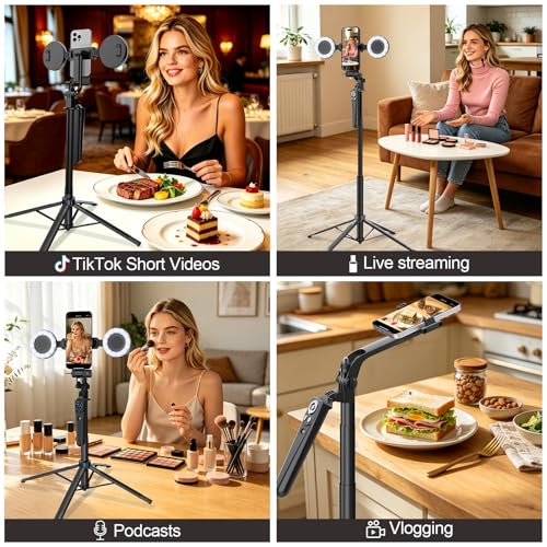 Tripod for iPhone Vlogging Kit with Mini Microphone, Light & Remote