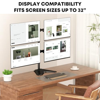 PUTORSEN Quad Monitor Stand for 4 Screens, 17-32", 19.8 lbs Each | Stacked 4-Screen Desk Mount with Full-Motion Arms, VESA 75/100, Tilt, Swivel & Rotation, Larger Base with Phone Slot, Black - size: Quad Arms