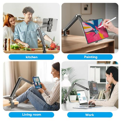 Jakeko 15.6" Portable Monitor Stand Tablet Arm Mount Holder Built-in Wrench | Tool-Free Hand Knobs,Aluminum,60-Second Setup,Tablet iPad Ready,All-Metal Joint,Zero Wobble - size: up to 15.6"